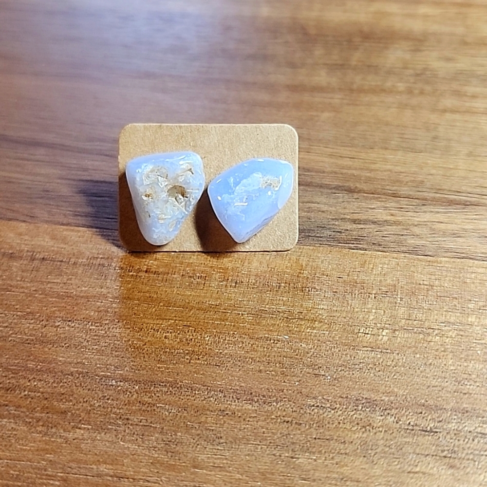 Blue Chalcedony Stud Earrings - Picture 2 of 7